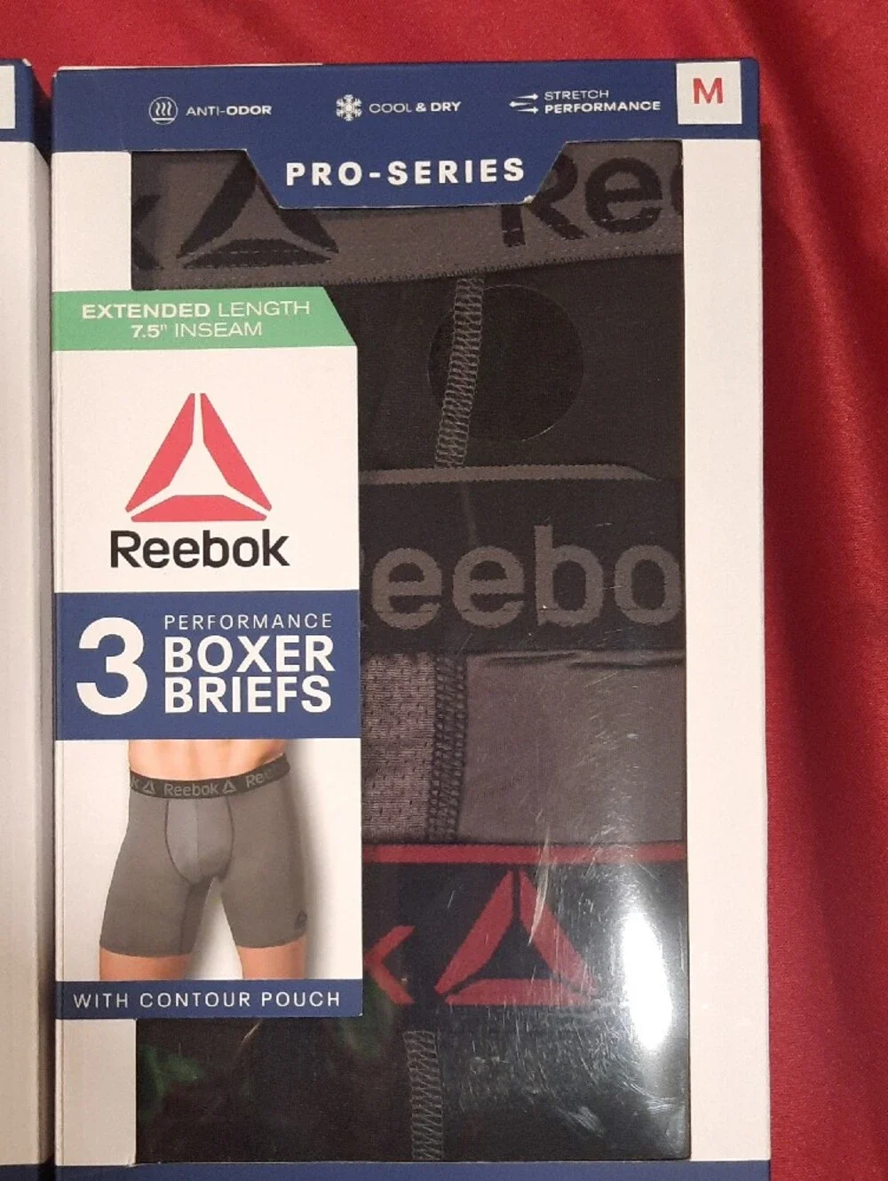 2 Reebok Men’s 3-Pack Pro-Series Boxer Briefs in Black, Grey, Red Logo 6 Pair